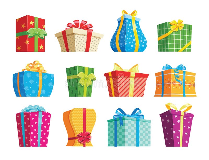 Regalos de navidad. conjunto de dibujos animados coloridos aislados en fondo blanco. ilustración vectorial de cajas de regalo tier ilustración del vector