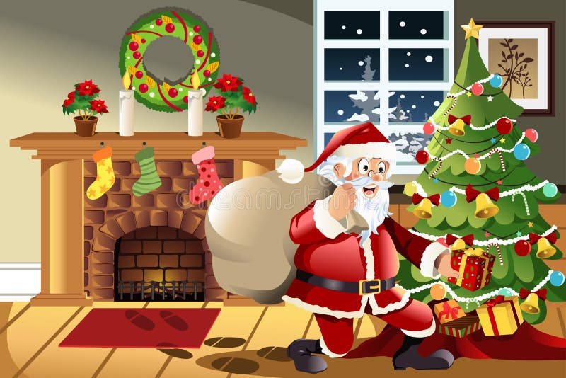Regalos de Navidad que llevan de Papá Noel stock de ilustración Regalos de Navidad que llevan de Papá Noel stock de ilustración