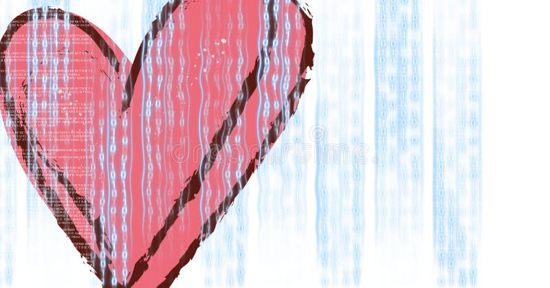 Regen vom himmel fallen auf ein rotes herz programm programmierung und technologie konzept. digital erzeugtes Bild.