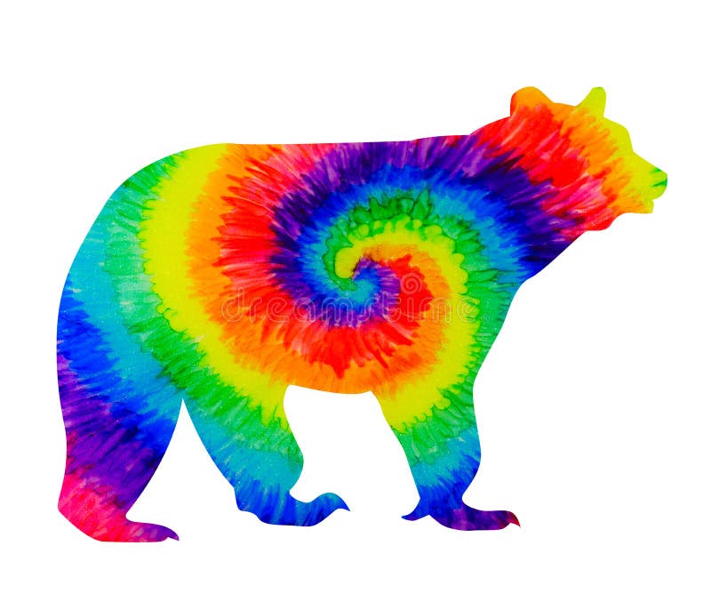 A brown bear silhouette with a hand-painted tie-dye rainbow design inside, Mama Bear, Autism, Gay Pride. A brown bear silhouette with a hand-painted tie-dye rainbow design inside, Mama Bear, Autism, Gay Pride