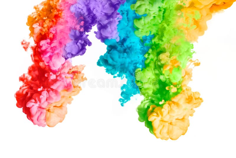 Ink in water isolated on white background. Rainbow of colors. Color explosion. Ink in water isolated on white background. Rainbow of colors. Color explosion