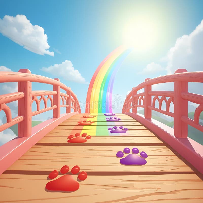 Regenbogenbrücke mit Hunde Pfoten Cartoon stockfoto