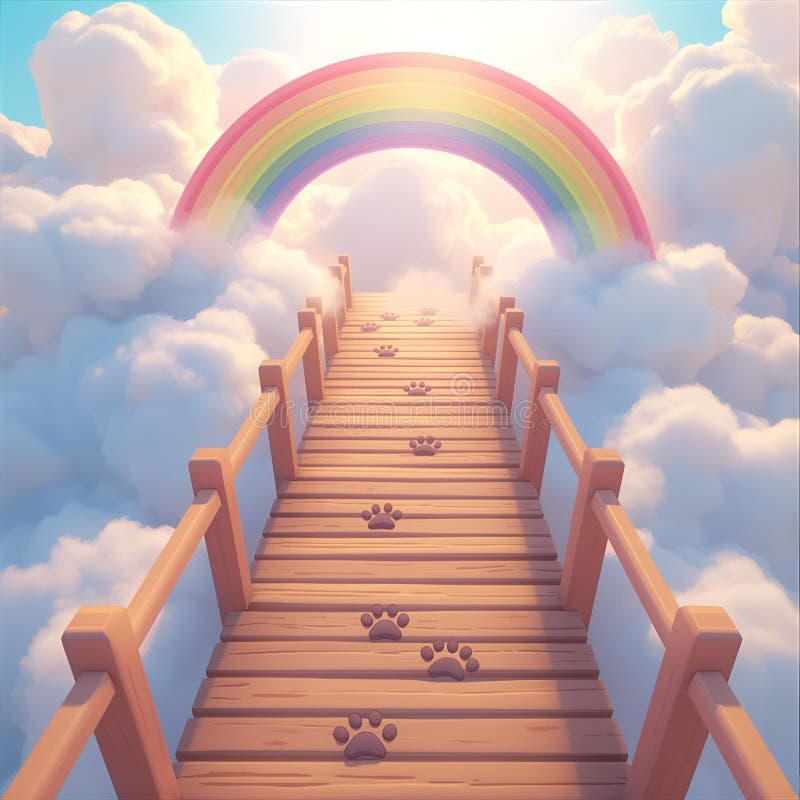 Regenbogenbrücke mit Hunde Pfoten Cartoon lizenzfreies stockfoto