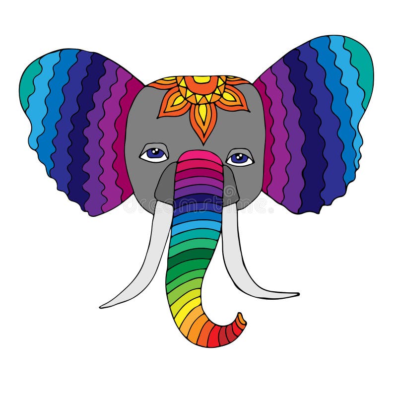 Regenbogenfarbkopf des Elefanten in der abstrakten Verzierung vektor abbildung