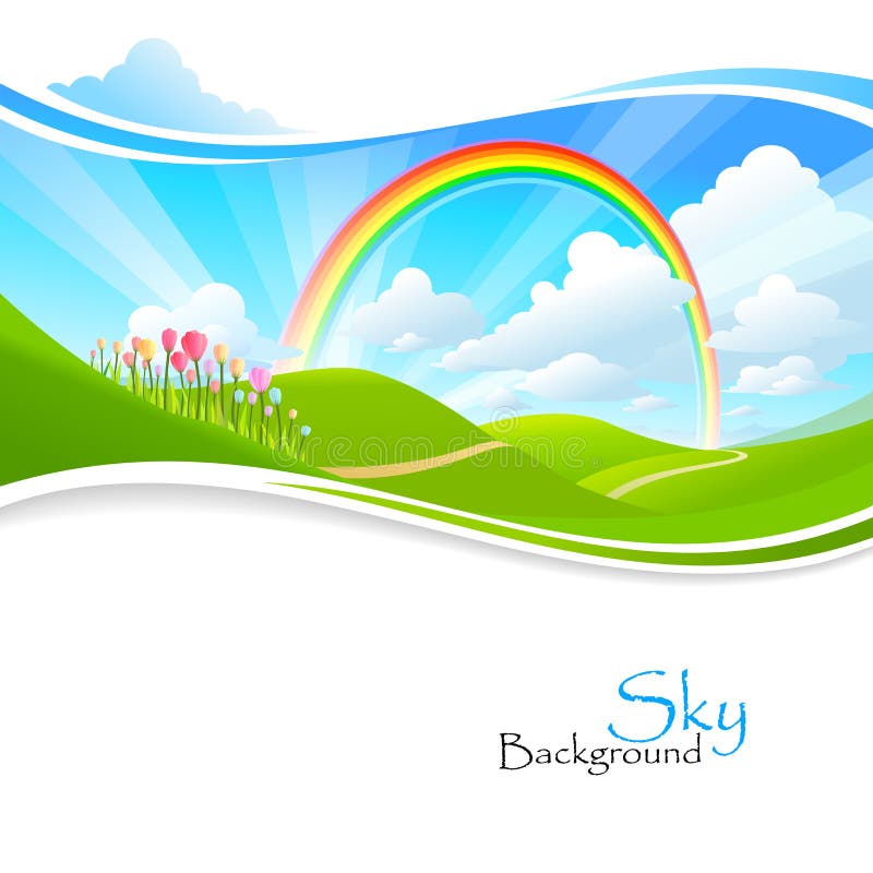 Regenboog, Groene heuvels en Blauwe Hemel royalty-vrije illustratie Regenboog, Groene heuvels en Blauwe Hemel royalty-vrije illustratie