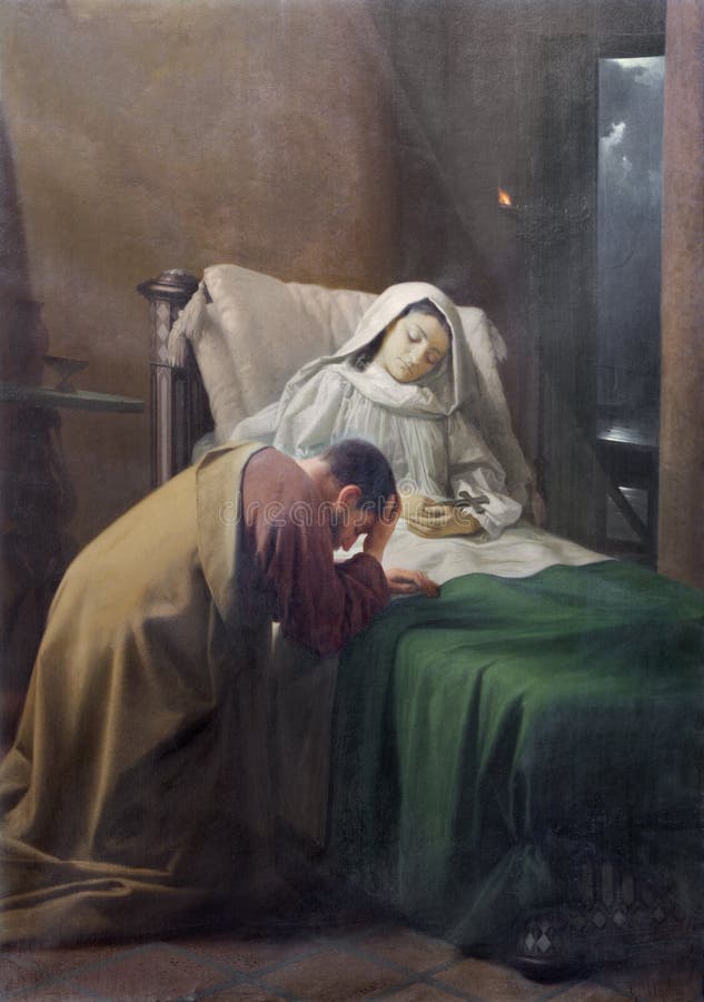 REGGIO EMILIA, WŁOCHY: Obraz śmierci od St Monica matka St Augustine w kościelnym Chiesa Di San Agostino