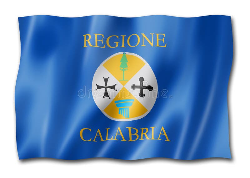 Calabria region flag, Italy waving banner collection. 3D illustration. Calabria region flag, Italy waving banner collection. 3D illustration