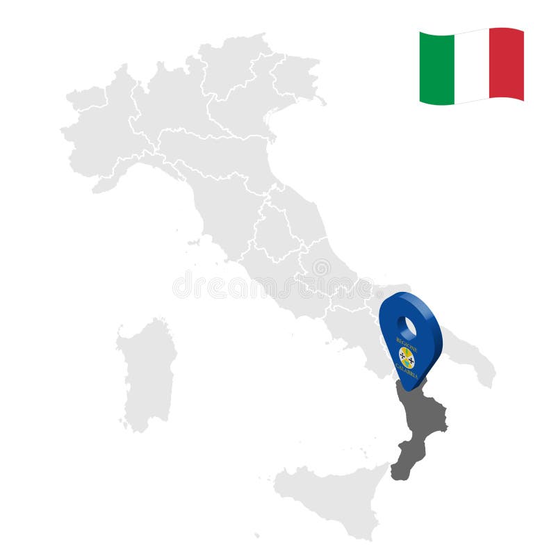 Location region Calabria on map Italy. 3d Calabria location sign. Quality map  with regions of Italy for your web site design, app, UI.  Stock vector. EPS10. Location region Calabria on map Italy. 3d Calabria location sign. Quality map  with regions of Italy for your web site design, app, UI.  Stock vector. EPS10