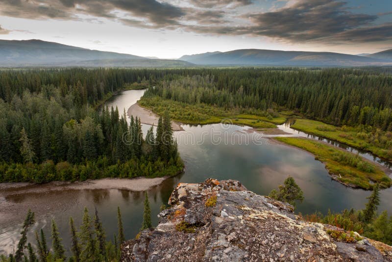 Regione selvaggia di taiga del Yukon Canada e fiume di McQuesten