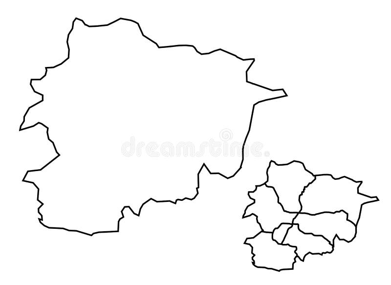 Regiones administrativas del mapa de esquema de andorra