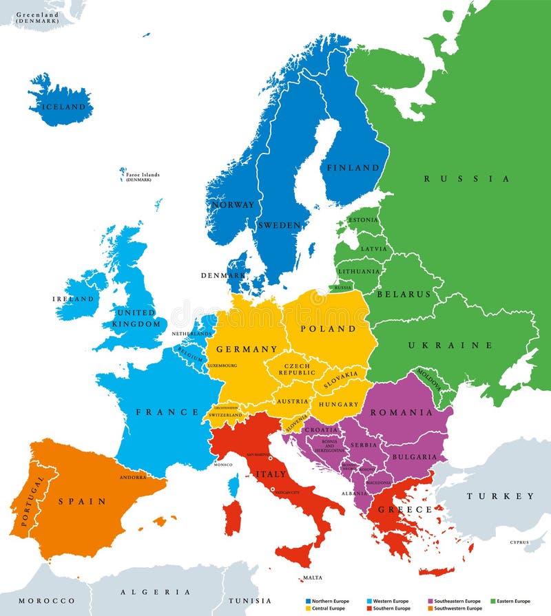 Labeled Western Europe Countries Map
