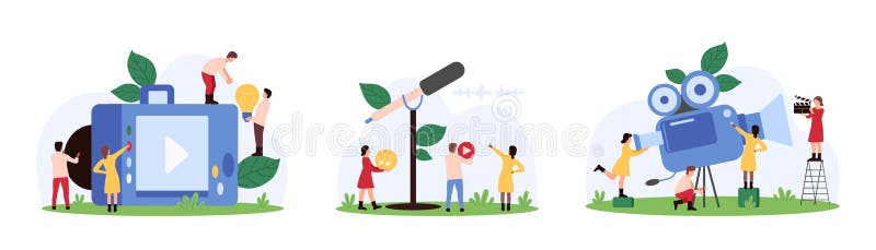 Registrazione audio e video podcast professionale live streaming da persone di piccole dimensioni royalty illustrazione gratis