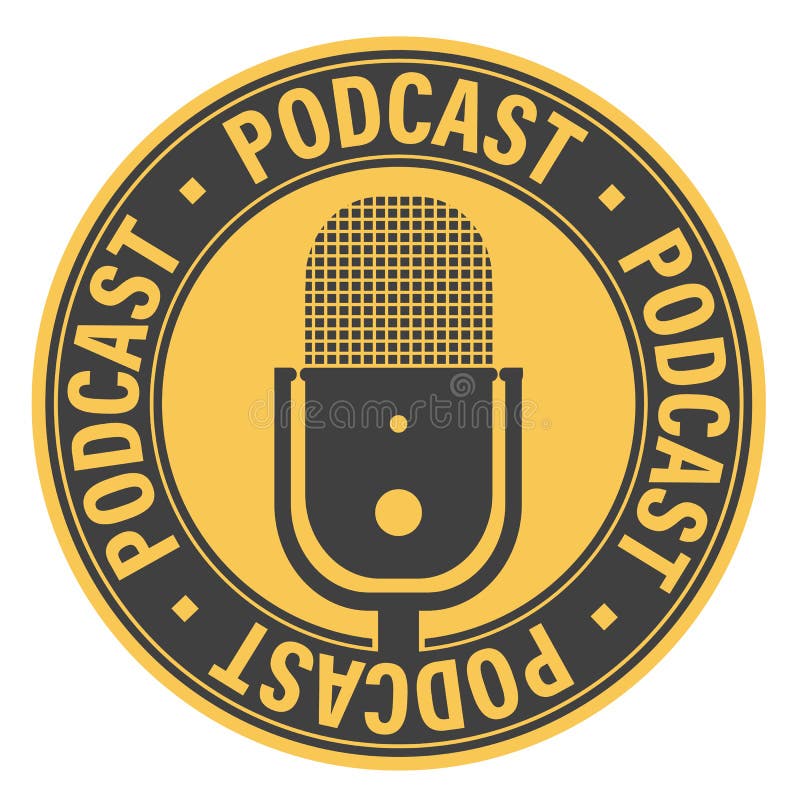 Registrazione piana semplice di podcast, icona podcasting o simbolo con il microfono illustrazione vettoriale