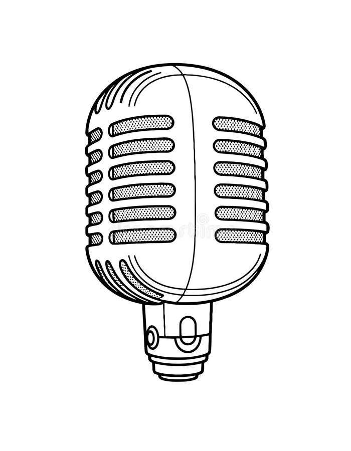 Registrazione podcast di apparecchiature audio retrofoniche del microfono di condensazione illustrazione vettoriale