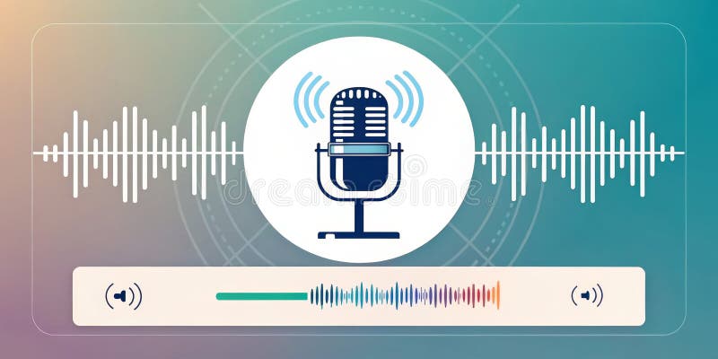 Registrazione podcast Microfono con onde sonore e audio podcast illustrazione di stock