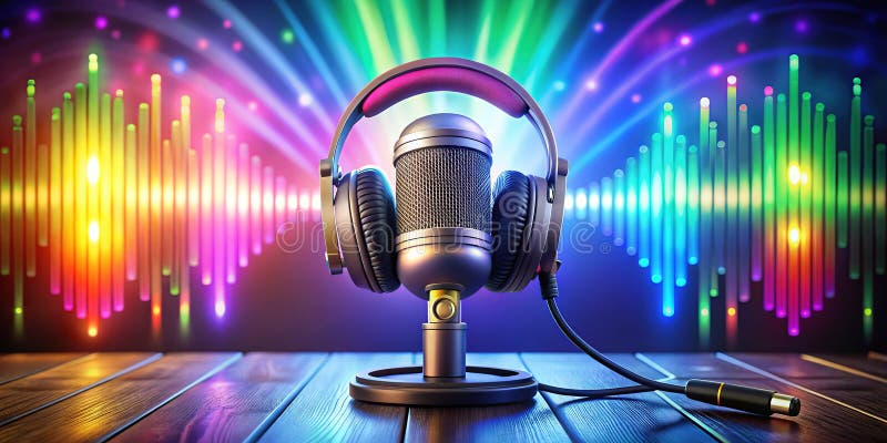 Registrazione in podcast vibrante Impostazione di un video creativo per la promozione audio royalty illustrazione gratis