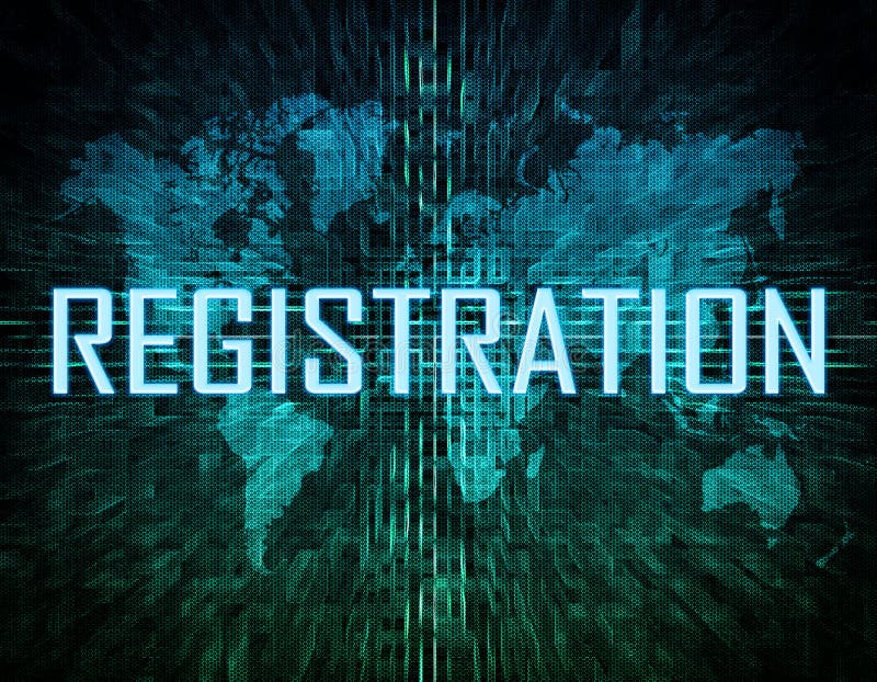 Registration text concept on green digital world map background. Registration text concept on green digital world map background