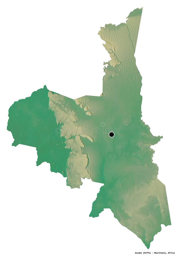 Regiunea Assaba Mauritania pe alb. scutire. Forma regiunii Assaba din Mauritania, cu capitalul său izolat pe fond alb. redare hartă relief topografică 3d