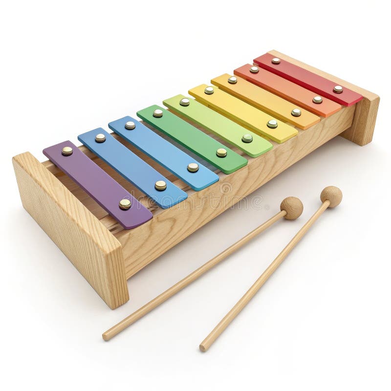Regnbåge Xylophone 3D Render Wooden Toy Musical Instrument Kids Play Rainbow Colors Xylophone Toy royaltyfri illustrationer