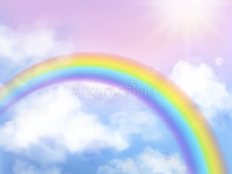 Regnbågehimmel Regnbåge för fantasihimmellandskap i för enhörningvektor för vita moln regnbågsskimrande flickaktigt bakgrund