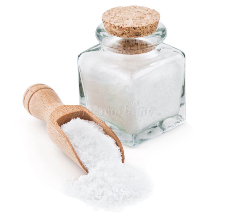 Regular table salt in a glass bottle