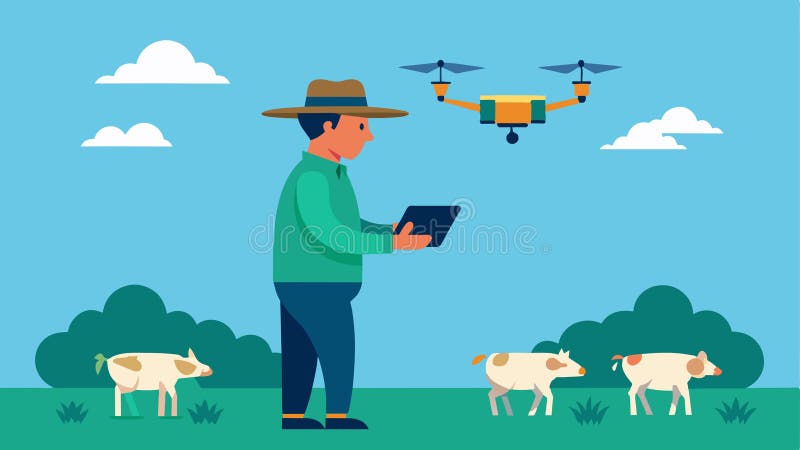 By regularly using drones for livestock counting farmers can better track patterns and monitor the overall growth of their herd.. Vector illustration AI generated