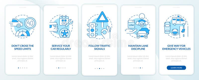 Reguli comune de siguranță a condusului, albastru pe ecranul aplicației mobile stock illustration