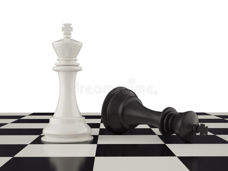 O rei peão do xadrez fica perto do rei derrotado na ilustração 3d