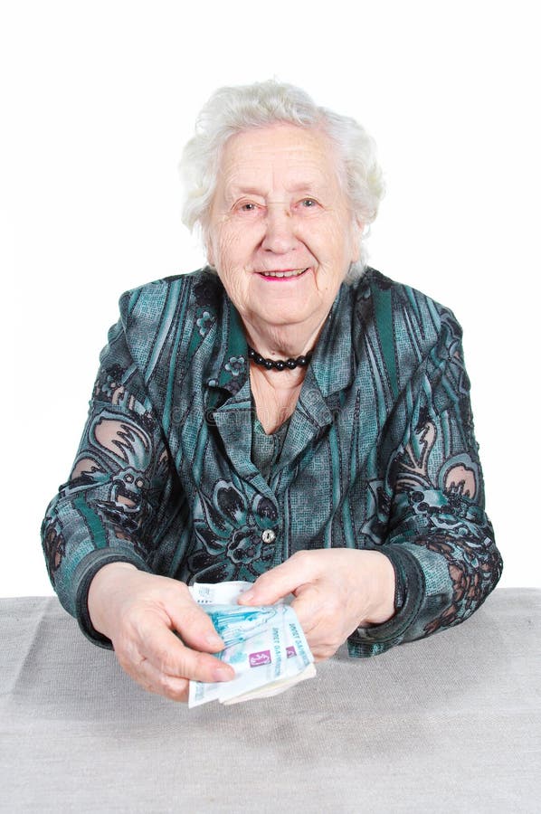 Reiche Großmutter mit Geld. stockfoto Reiche Großmutter mit Geld. stockfoto