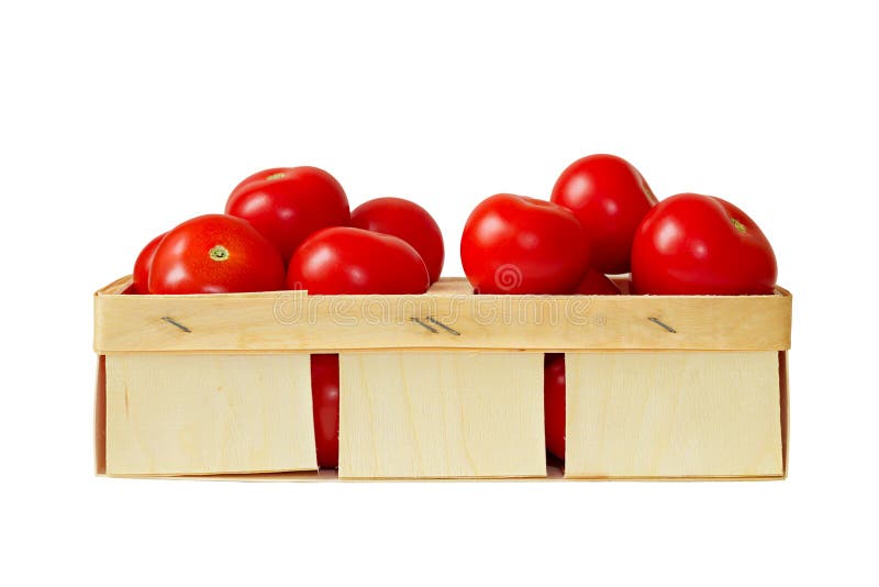 Reife Tomaten in einem Korb auf Weiß lizenzfreie stockfotografie Reife Tomaten in einem Korb auf Weiß lizenzfreie stockfotografie