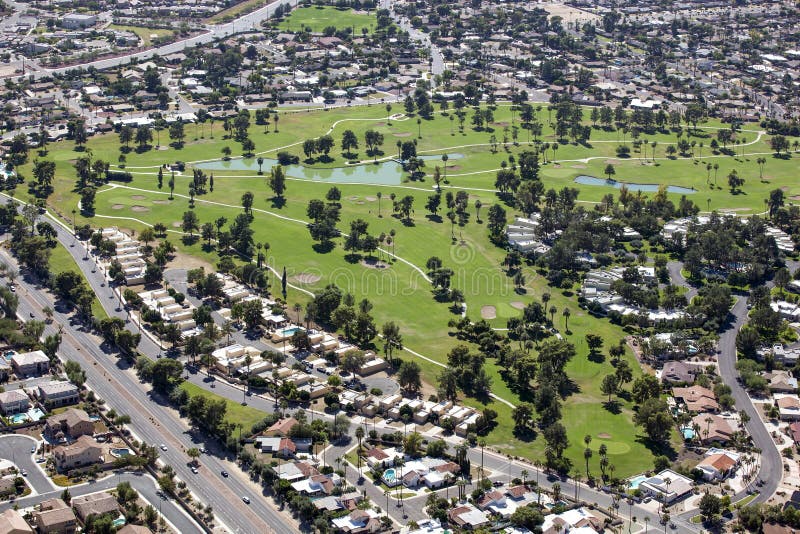 Mature desert golf course from above in the Arizona desert community of Litchfield Park. Mature desert golf course from above in the Arizona desert community of Litchfield Park