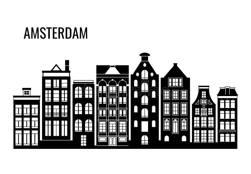 Reihe von altem typischem Amsterdam bringt Vektorschattenbilder unter