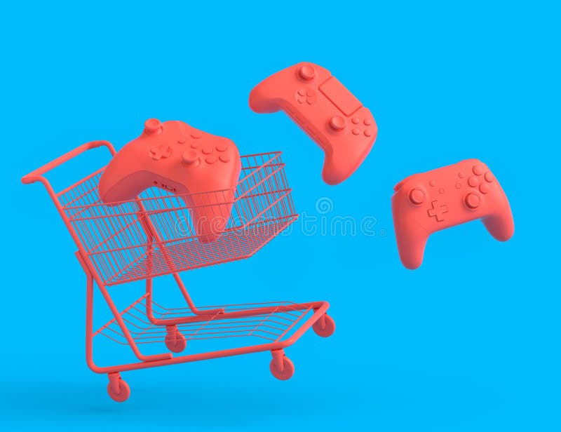 Reihe von Spielerjoysticks oder Gamepads auf einfarbigem Hintergrund stock abbildung