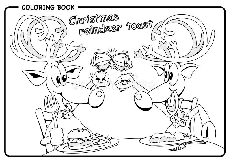 Download Reindeer Dining And Toasting With Wine Glass - Coloring Draw Stock Vector - Illustration of book ...