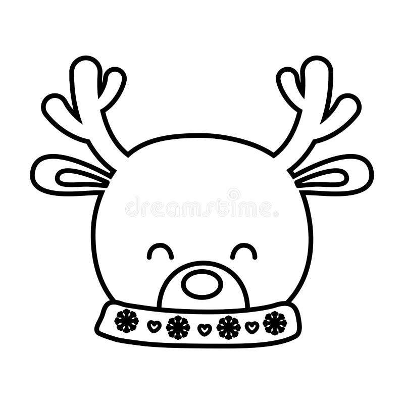 Reindeer head horns decoration merry christmas line style