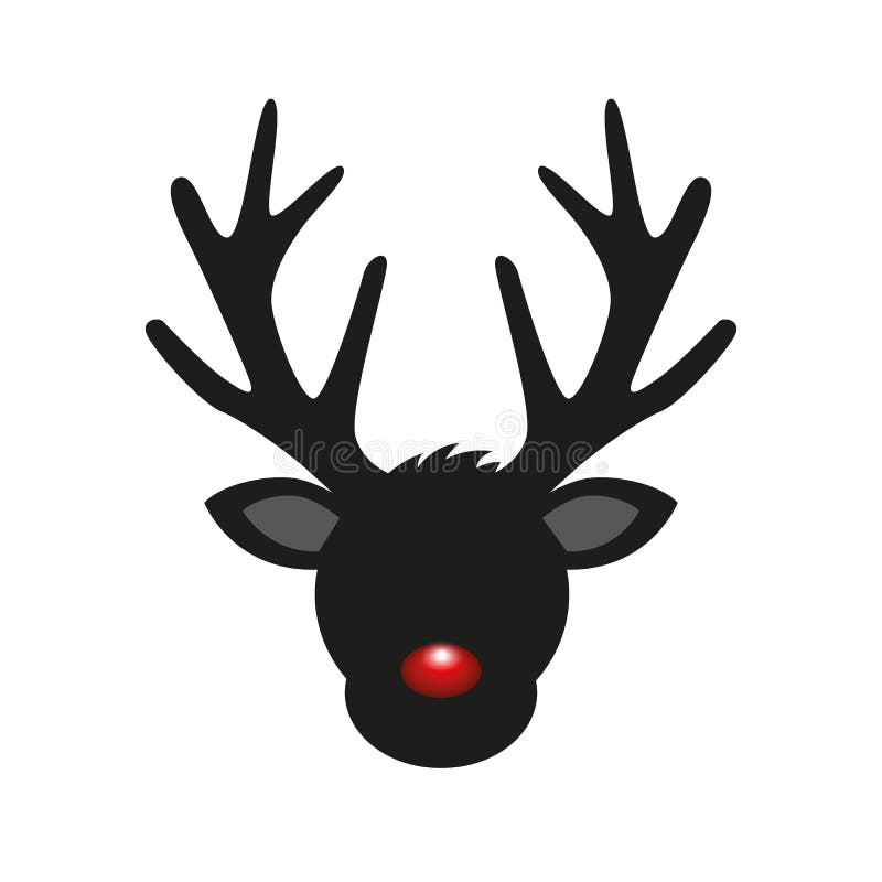 Reindeer Head Silhouette With Red Nose For Christmas Stock