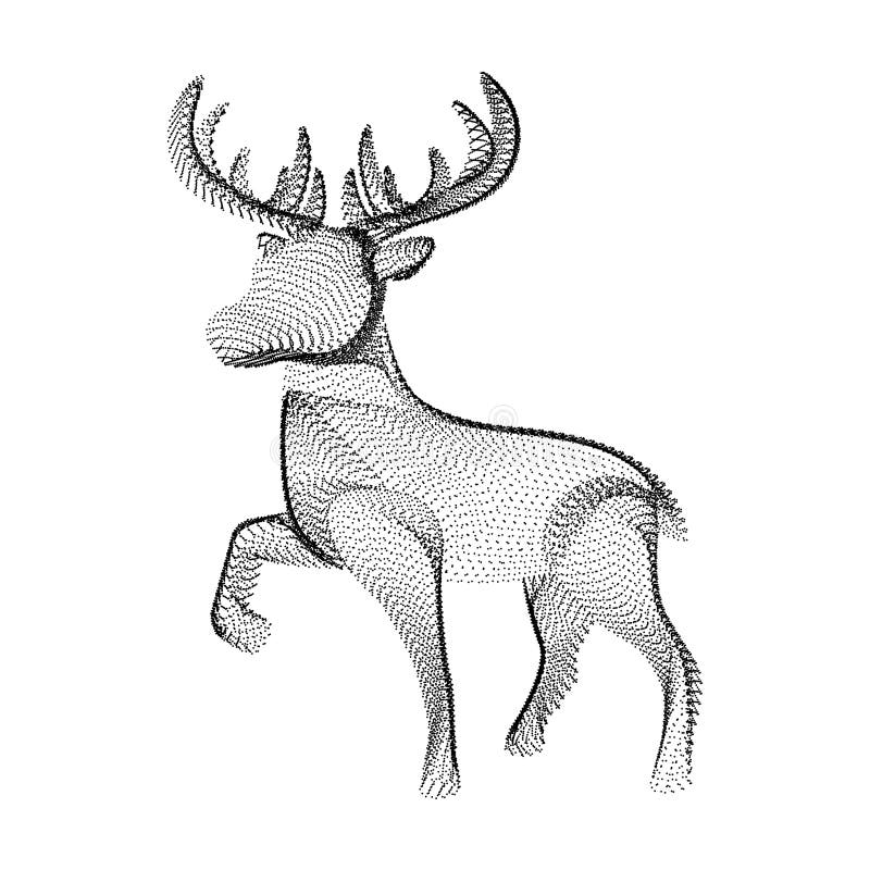 Set with Wireframe Deer of Black Lines on a White Background. Side ...