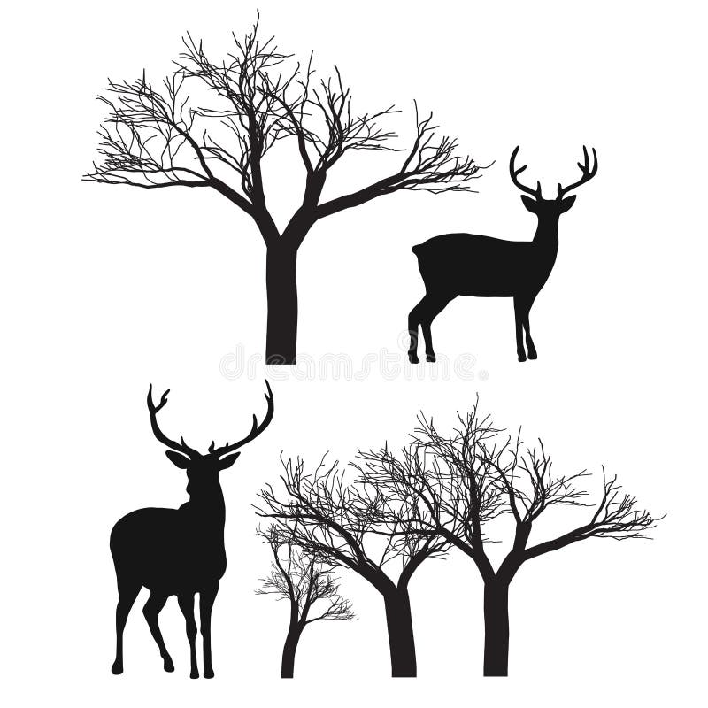 Silhouette Of A Reindeer In The Snow Among The Trees Stock Vector ...