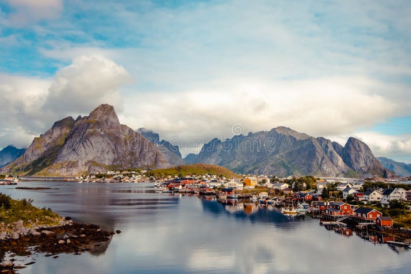 Reine,Norwegian fishing village at the Lofoten Islands in Norway royalty free stock image Reine,Norwegian fishing village at the Lofoten Islands in Norway royalty free stock image