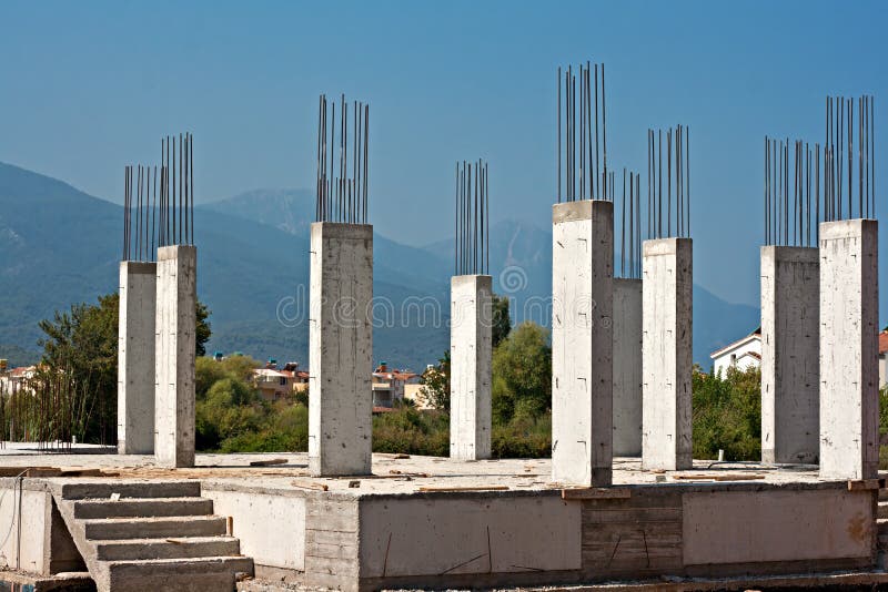 Reinforced Concrete Pillars On Building Site Stock Image 