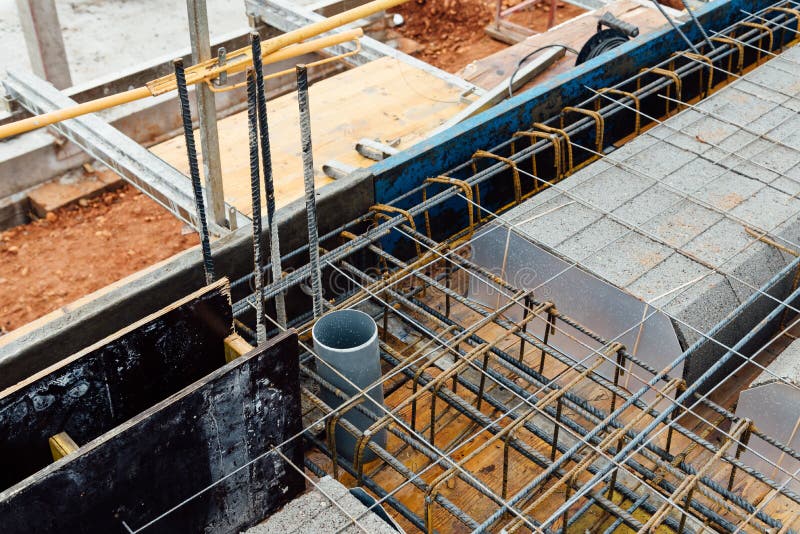 Reinforced Concrete Slab with Lightweight Concrete Blocks Under Construction Stock Photo Image