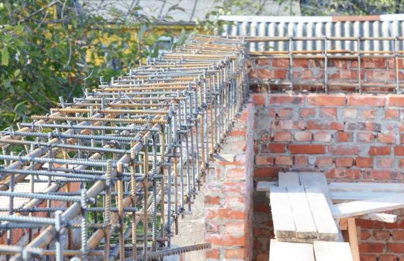 Lintel Construction. Rebar Steel Bars On New Home Construction Corner