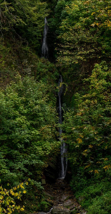 Reinhardstein waterfall in Ovifat, Belgian Ardennes at autumn