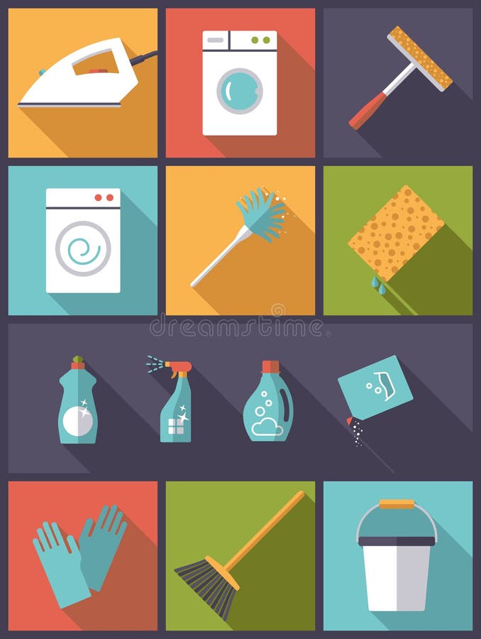 Reinigungs- und Hausarbeitsymbolvektorillustration