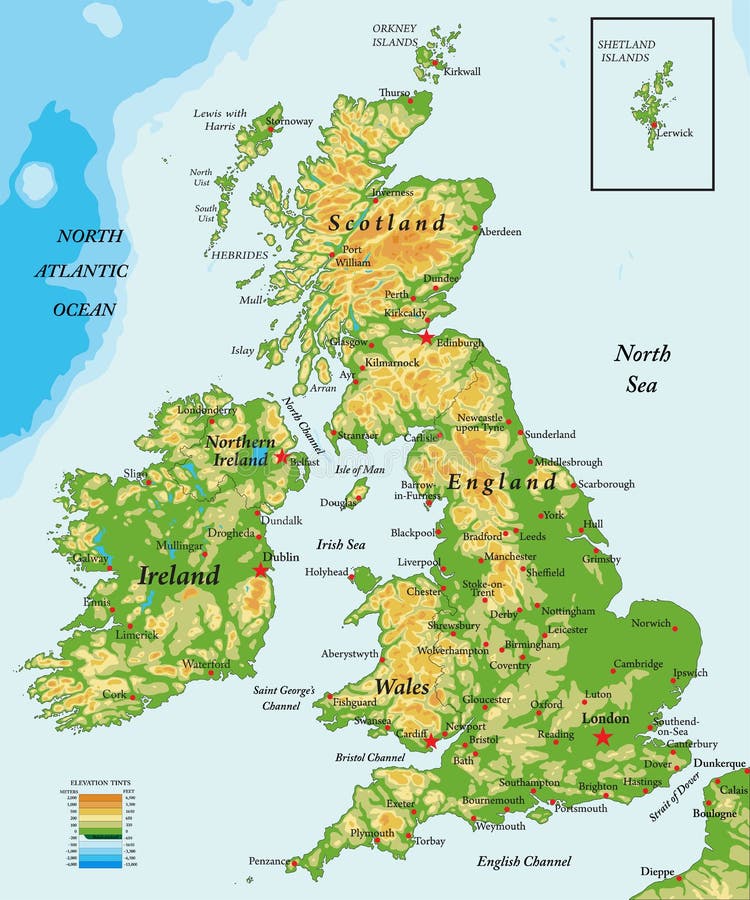 Reino Unido y mapa Irlanda-físico ilustración del vector