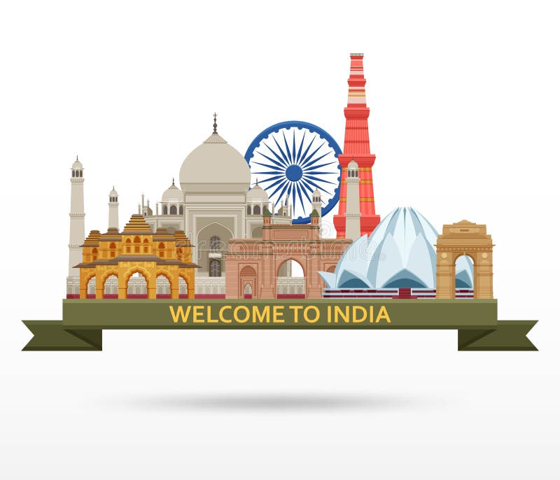 Reis in het concept van India Indiër de meeste beroemde geplaatste gezichten Architecturale gebouwen Beroemde toeristische attrac royalty-vrije illustratie Reis in het concept van India Indiër de meeste beroemde geplaatste gezichten Architecturale gebouwen Beroemde toeristische attrac royalty-vrije illustratie