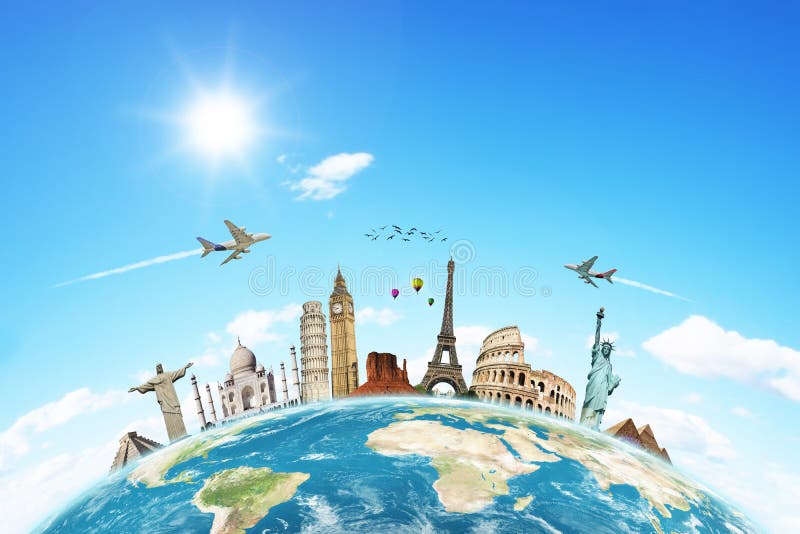 Reis het concept van wereldwolken vector illustratie Reis het concept van wereldwolken vector illustratie