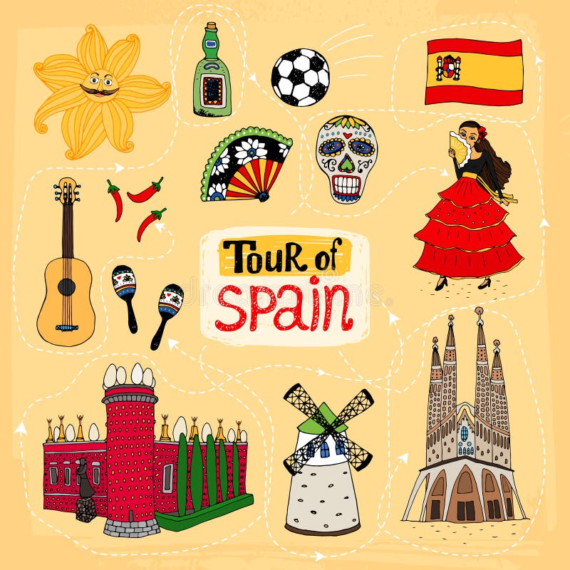 Reis van hand-drawn illustratie van Spanje royalty-vrije illustratie Reis van hand-drawn illustratie van Spanje royalty-vrije illustratie