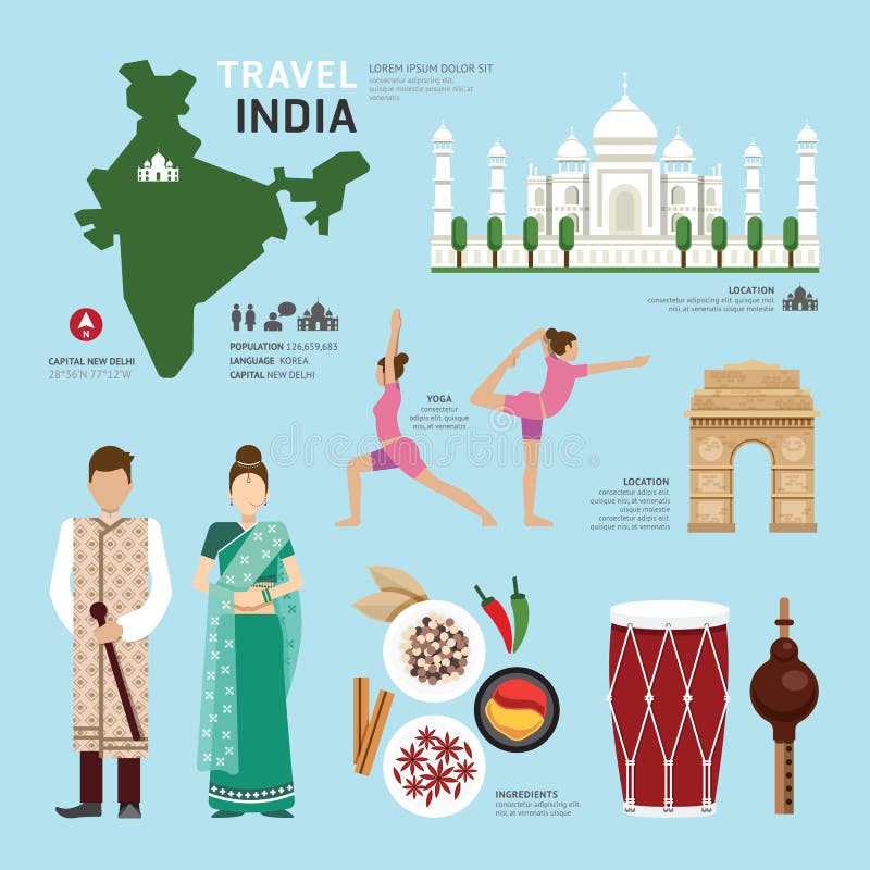 Reise-Konzept-Indien-Markstein-flaches Ikonen-Design Vektor stock abbildung Reise-Konzept-Indien-Markstein-flaches Ikonen-Design Vektor stock abbildung