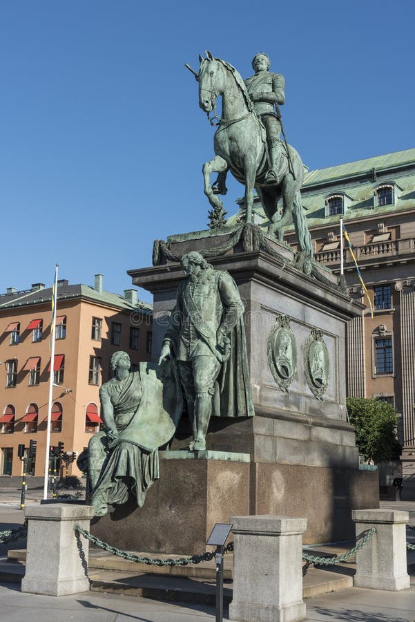 Reiterstandbild von König Gustav II. Adolf Stockholm stockfotos
